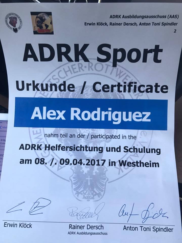Alex Rodriguez certified ADRK helper in Germany 2017 helper tryouts